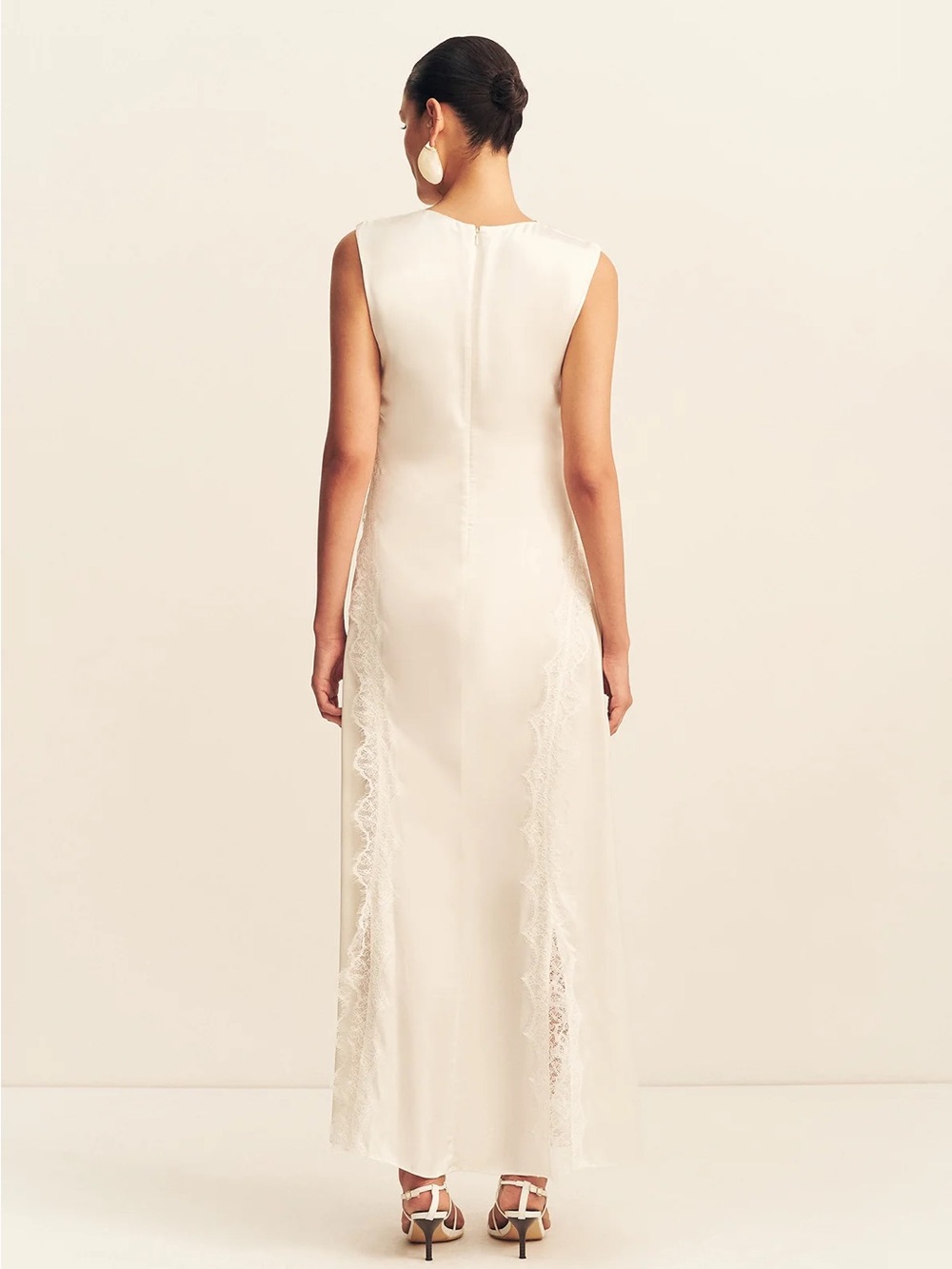 Shona Joy White Lace-Trim Satin Slip Dress - Picture 5 of 6